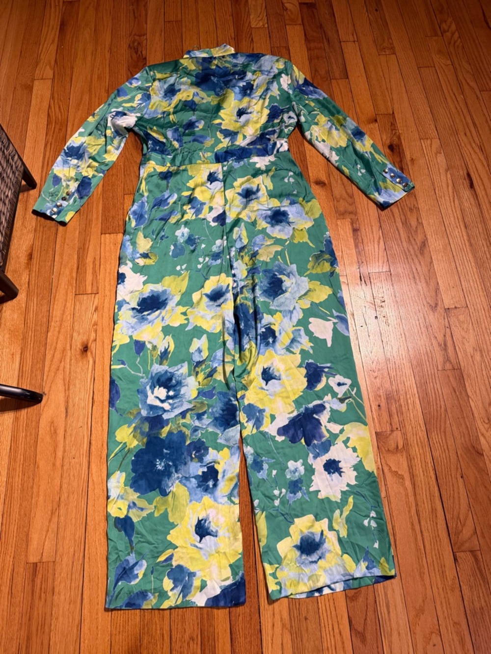 Zara Green Floral Jumpsuit long sleeve straight palazzo marble vibrant XL - Picture 7 of 9